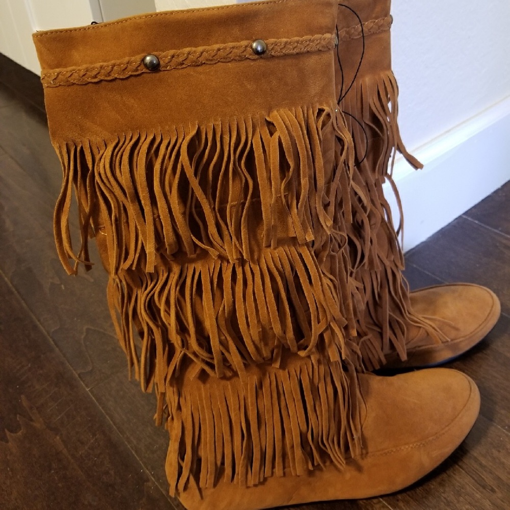 Brown Suede Fringed Boots
